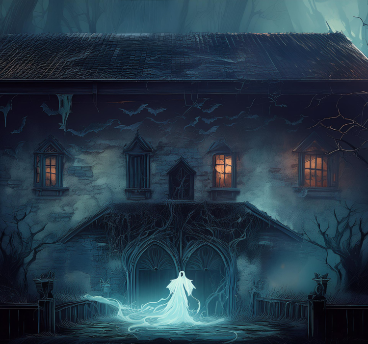 Mørk tegning av Erkebispegården laget av AI, spøkelse i front foran portalen. Mørk tegning av Erkebispegården laget av AI, spøkelse i front foran portalen.